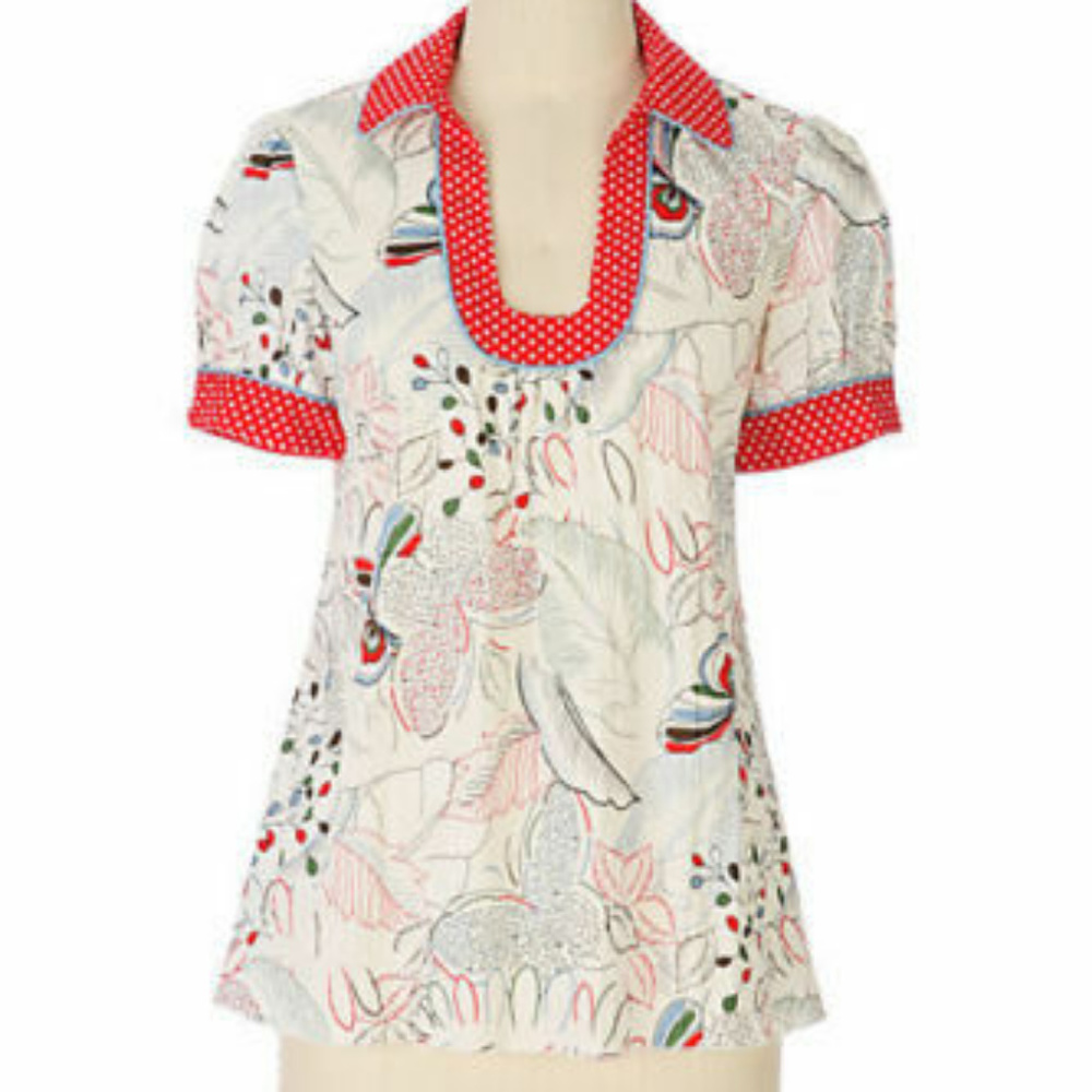 Anthropologie Bop and Stroll Blouse Floral Cotton Top By Tabitha BRAND NEW